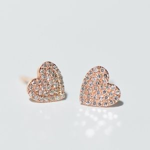 14k Pave Diamond Petite Heart Earrings/Studs